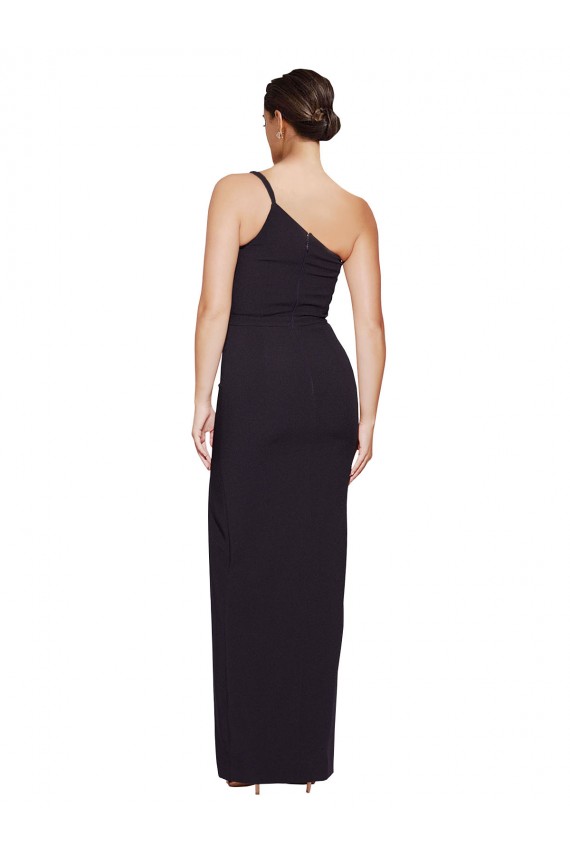 Sleeveless Black Sheath Stretch Crepe One Shoulder Formal Dress