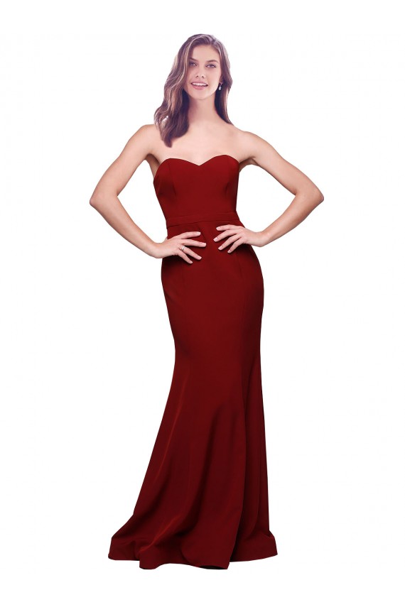 Sleeveless Burgundy Low Back Sheath Sweetheart Formal Gowns