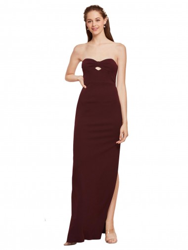 Affordable Sleeveless Burgundy Gold Sheath Strapless Formal Dress Canada