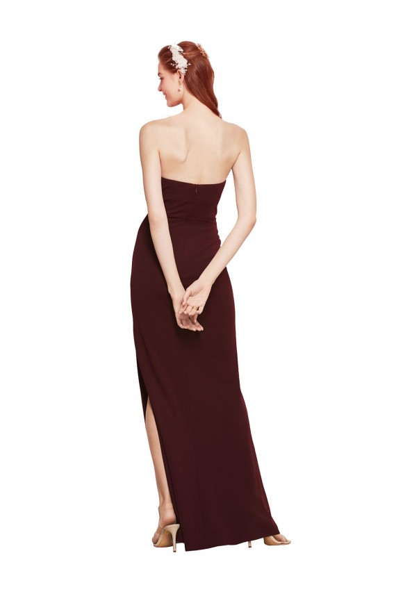 Sleeveless Burgundy Gold Sheath Strapless Formal Dress
