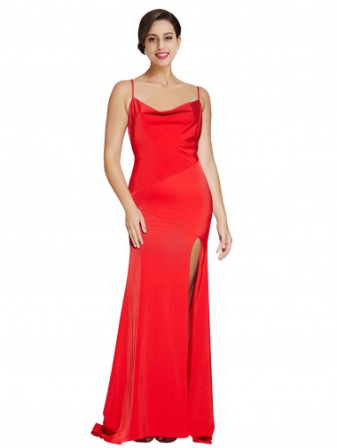 Affordable Sleeveless Red Low Back Sheath Cowl Neck Formal Dress Canada