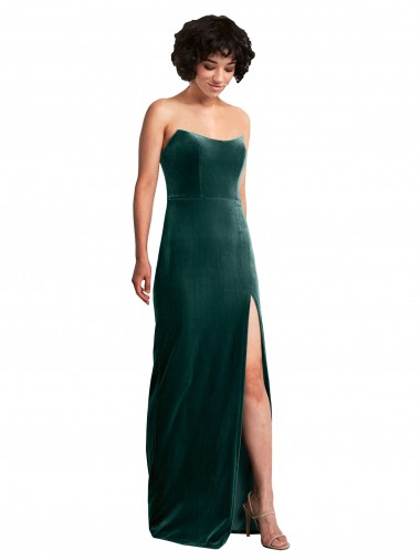 Affordable Sleeveless Dark Green Low Back Sheath Strapless Black Tie Formal Dress Canada