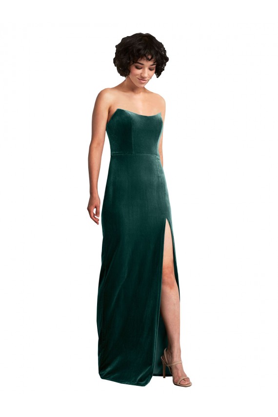 Sleeveless Dark Green Low Back Sheath Strapless Black Tie Formal Dress