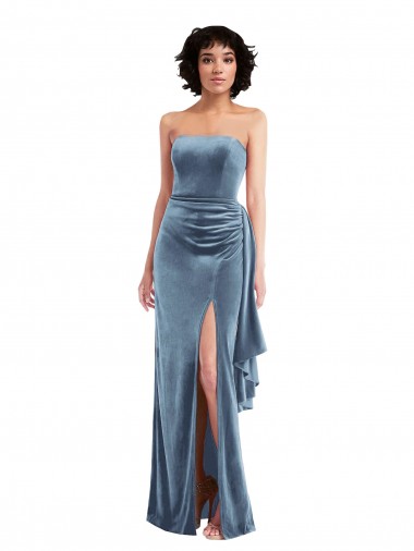 Affordable Sleeveless Dusty Blue Low Back Sheath Strapless Formal Dress Canada