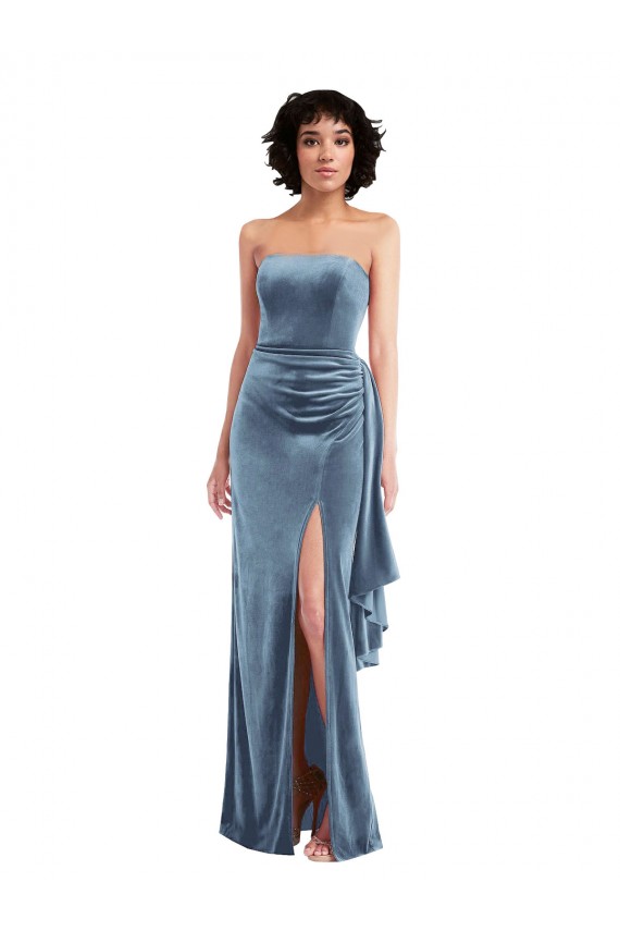 Sleeveless Dusty Blue Low Back Sheath Strapless Formal Dress