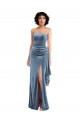 Sleeveless Dusty Blue Low Back Sheath Strapless Formal Dress