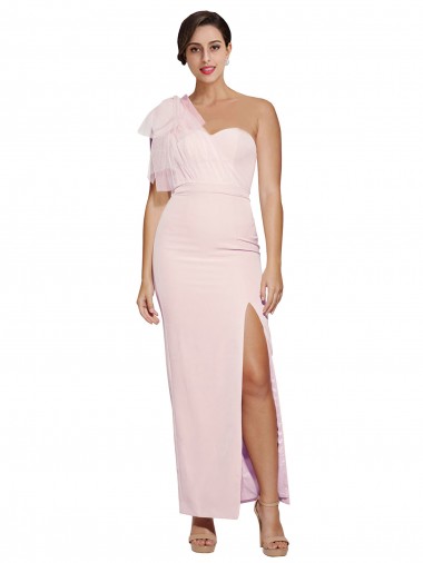 Affordable Sleeveless Pink Low Back Sheath One Shoulder Formal Dress Canada