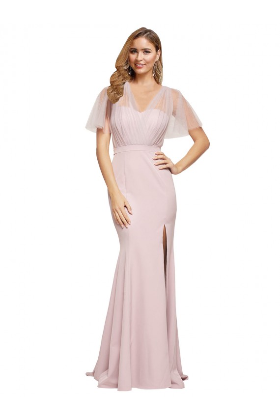 Short Sleeves Mauve Low Back Sheath One Shoulder Formal Dress