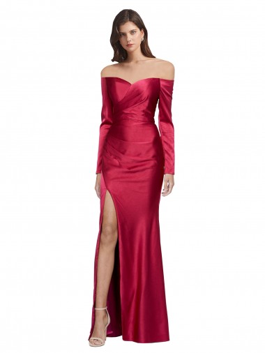 Affordable Long Sleeves Dark Red Sheath Sweetheart Formal Dress Canada