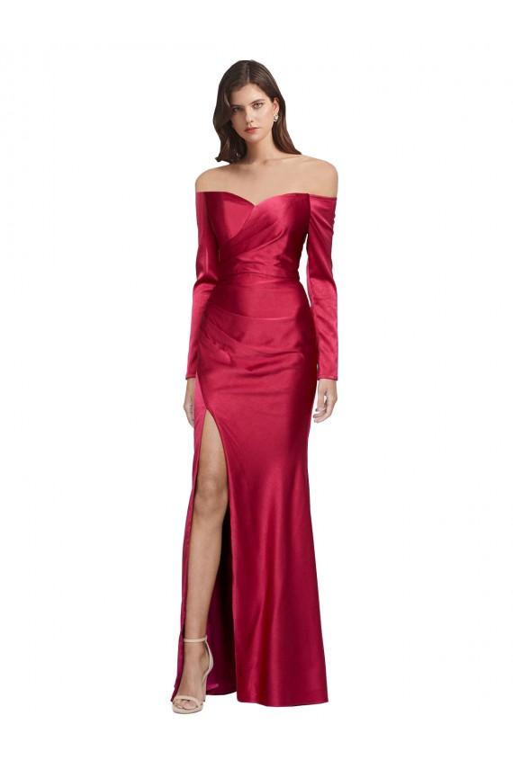 Long Sleeves Dark Red Sheath Sweetheart Formal Dress