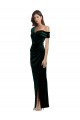 Sleeveless Dark Green Sheath Off the Shoulder High Low Formal Dress