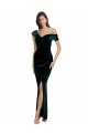 Sleeveless Dark Green Sheath Off the Shoulder High Low Formal Dress