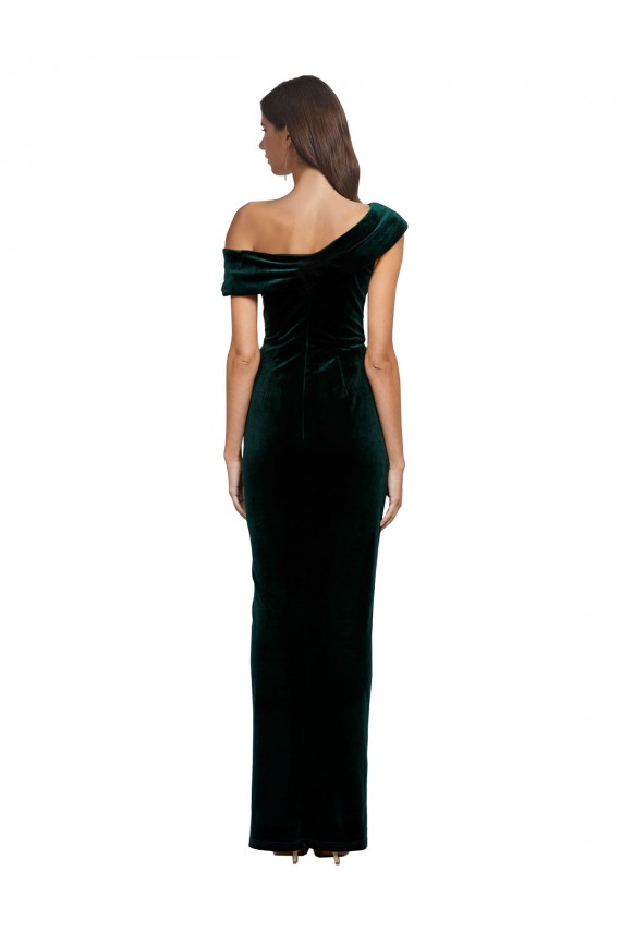 Sleeveless Dark Green Sheath Off the Shoulder High Low Formal Dress
