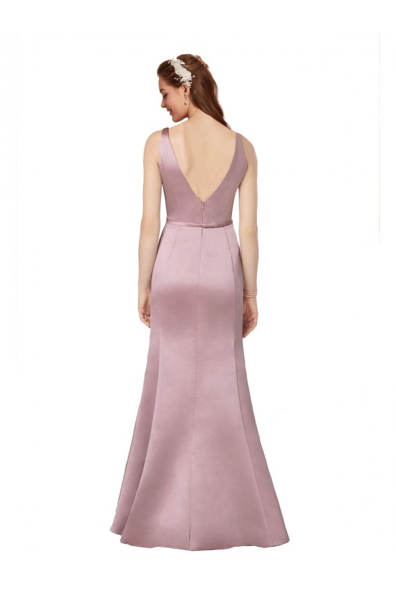 Sleeveless Burgundy V-Back Sheath V-Neck Formal Dress