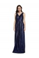 Sleeveless Dark Navy V-Back Sheath V-Neck Formal Gowns