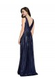 Sleeveless Dark Navy V-Back Sheath V-Neck Formal Gowns