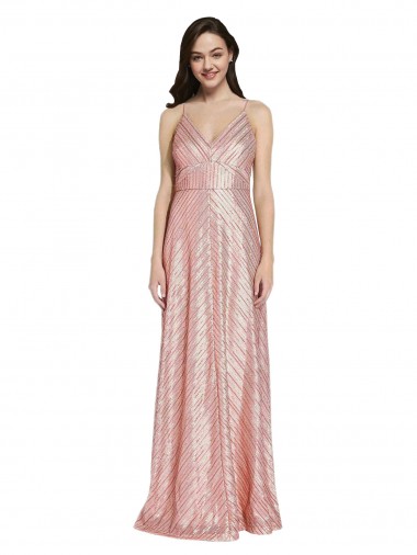 Affordable Sleeveless Rose Gold Low Back Sheath V-Neck Formal Dress Canada