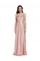 Sleeveless Rose Gold Low Back Sheath V-Neck Formal Dress