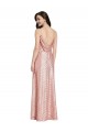 Sleeveless Rose Gold Low Back Sheath V-Neck Formal Dress