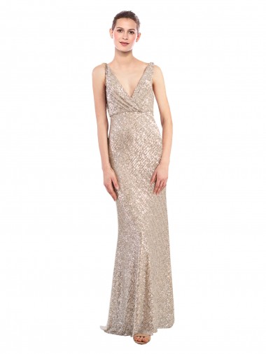 Affordable Sleeveless Silver Low Back Sheath V-Neck Formal Dress Canada