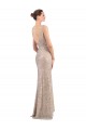 Sleeveless Silver Low Back Sheath V-Neck Formal Dress