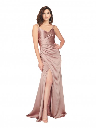 Affordable Sleeveless Dusty Pink V-Back Sheath V-Neck Black Tie Formal Dress Canada
