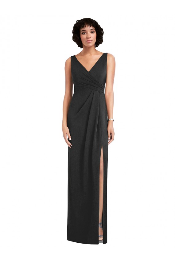 Sleeveless Black V-Back Sheath V-Neck Formal Dress
