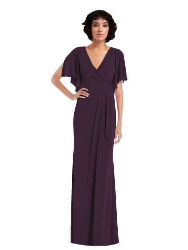 Affordable Split Sleeves Grape Sheath V-Neck Formal Dress Canada