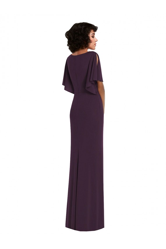 Split Sleeves Grape Sheath V-Neck Formal Dress