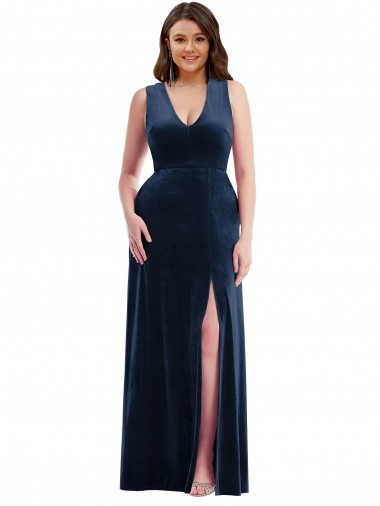 Affordable Sleeveless Dark Navy Sheath V-Neck Formal Plus Size Formal Dress Canada