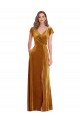 Cap Sleeves Gold Sheath V-Neck Formal Dress
