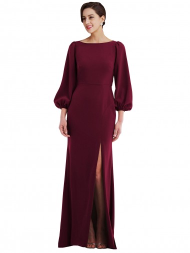 Affordable Long Sleeves Burgundy Gold Open Back Trumpet Bateau Neck Formal Dress Canada