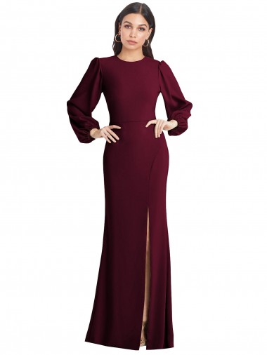 Affordable Puff Sleeves Burgundy Gold Open Back Trumpet Bateau Neck Formal Dress Canada