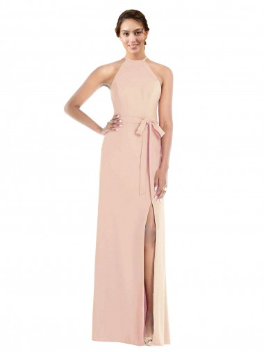 Affordable Sleeveless Nude Criss Cross Back Trumpet Halter Neck Formal Dress Canada