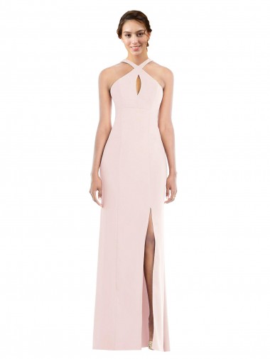 Affordable Sleeveless Pink Low Back Trumpet Halter Neck Formal Dress Canada