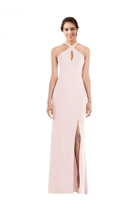 Sleeveless Pink Low Back Trumpet Halter Neck Formal Dress