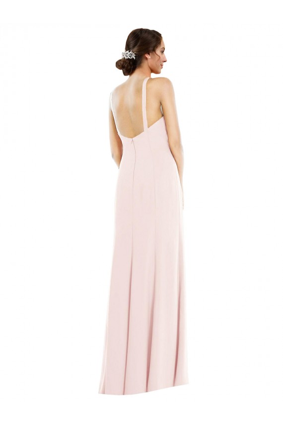 Sleeveless Pink Low Back Trumpet Halter Neck Formal Dress