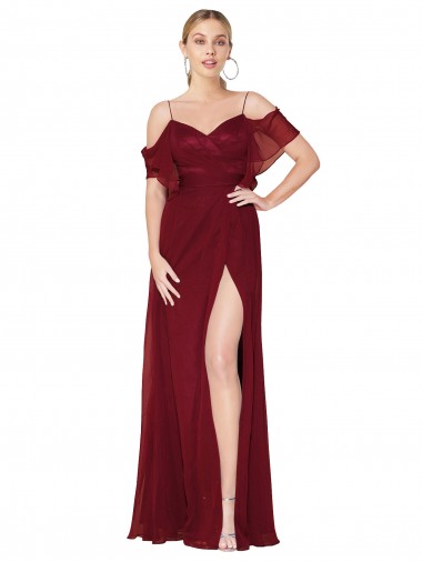 Affordable Cold Shoulder Burgundy V-Back Trumpet Off the Shoulder Formal Dress Canada