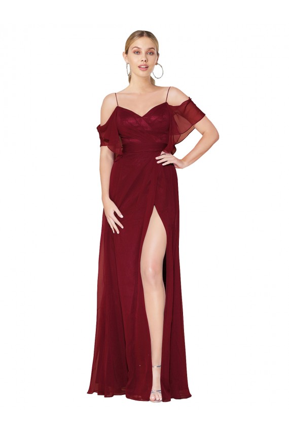 Cold Shoulder Burgundy V-Back Trumpet Off the Shoulder Formal Dress