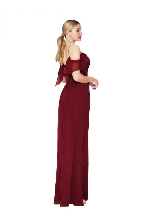 Cold Shoulder Burgundy V-Back Trumpet Off the Shoulder Formal Dress