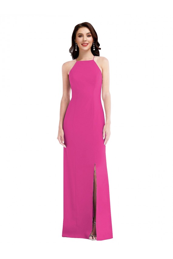 Sleeveless Fuchsia Open Back Trumpet Halter Neck Formal Dress