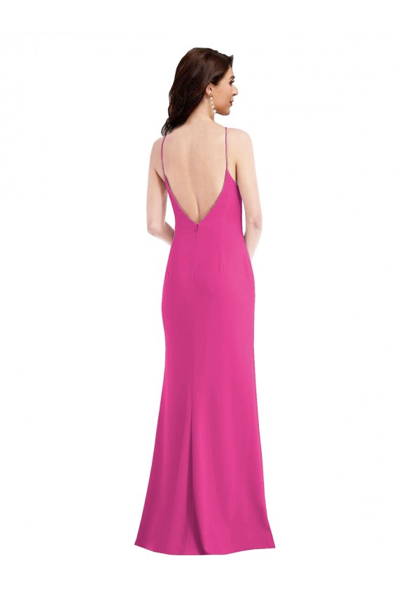 Sleeveless Fuchsia Open Back Trumpet Halter Neck Formal Dress