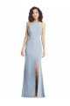 Sleeveless Light Sky Blue Criss Cross Back Trumpet Halter Neck Formal Dress
