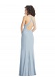 Sleeveless Light Sky Blue Criss Cross Back Trumpet Halter Neck Formal Dress