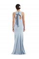 Sleeveless Light Sky Blue Open Back Trumpet Halter Neck Formal Gowns
