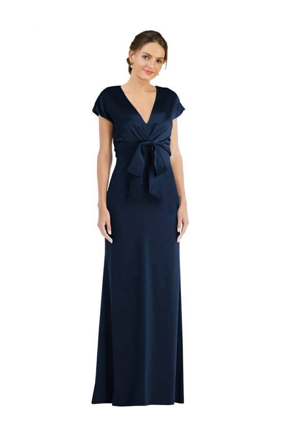 Cap Sleeves Dark Navy Keyhole Back Trumpet Off the Shoulder Formal Dress