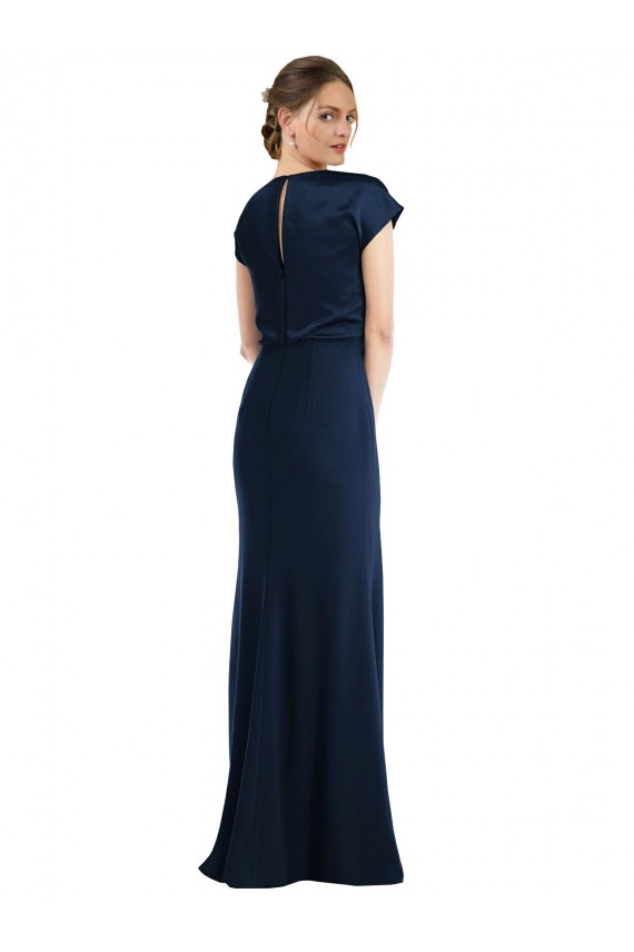 Cap Sleeves Dark Navy Keyhole Back Trumpet Off the Shoulder Formal Dress