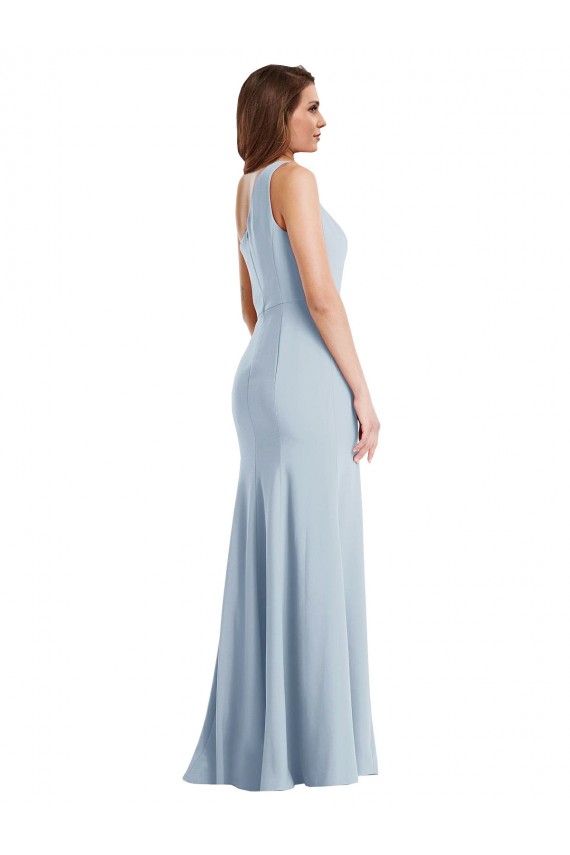 Sleeveless Light Sky Blue Trumpet One Shoulder Formal Gowns