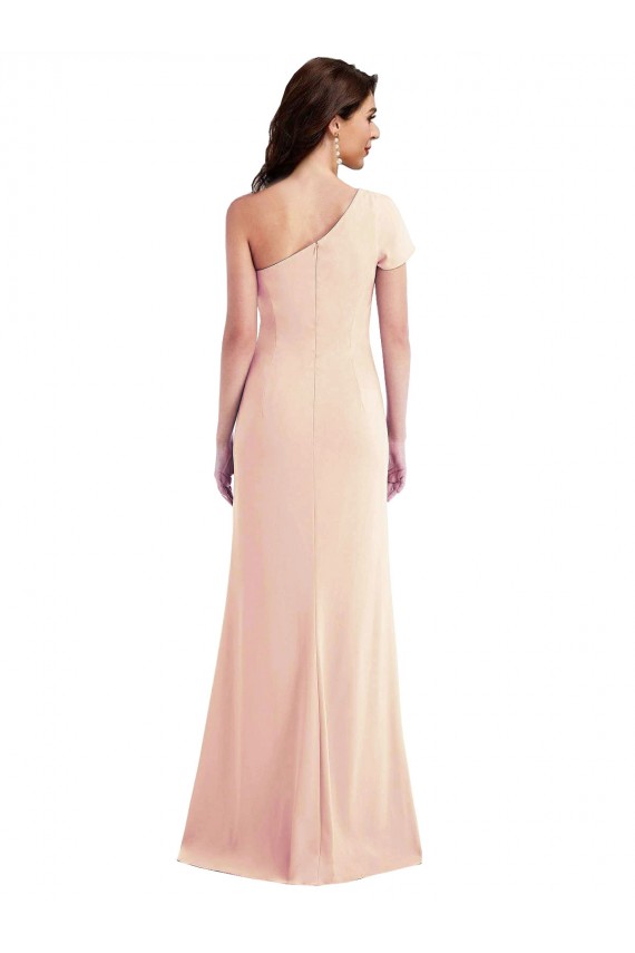 Cap Sleeves Nude Trumpet One Shoulder Formal Dress
