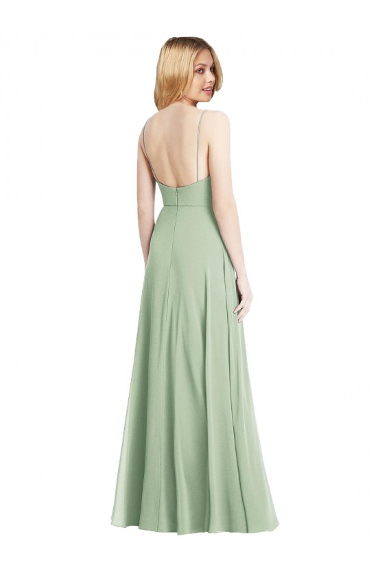 Sleeveless Sage Low Back Trumpet Spaghetti Straps Formal Dress